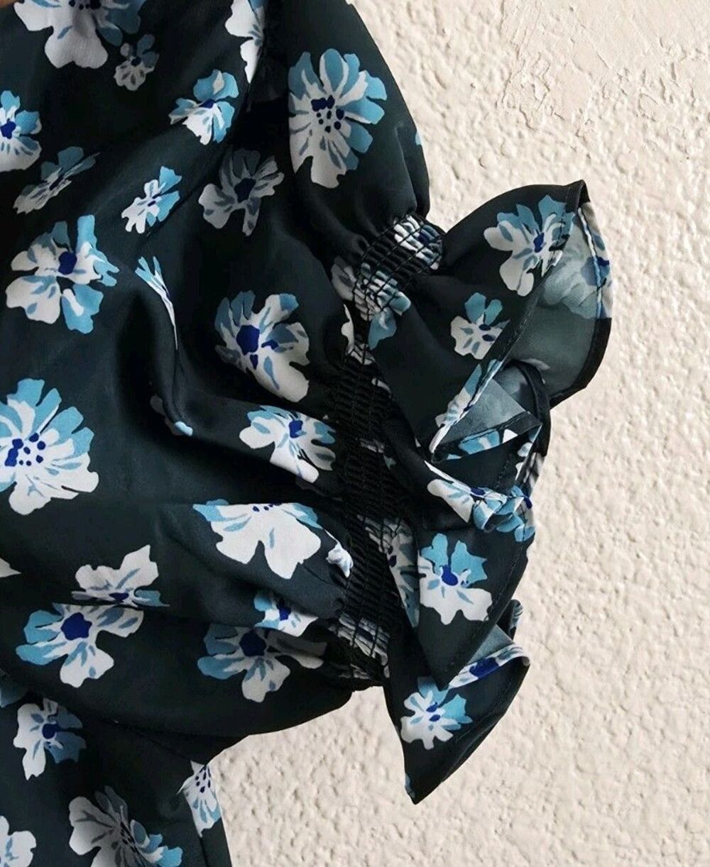 Outerknown Dress Size Large Green Floral Romantic Puffed Sleeves Flowy Summer - Picture 8 of 9